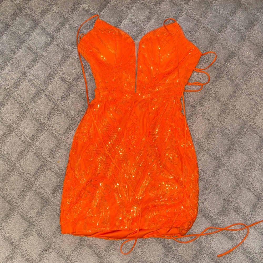Vibrant Orange Women's Dress - Picture 2 of 7